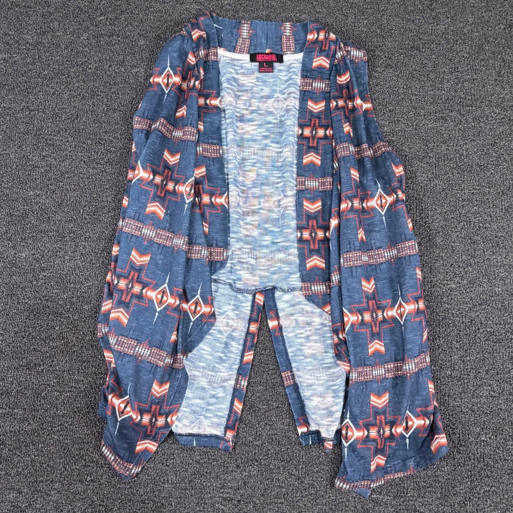 Rock & Roll Denim Vest Womens L RRWT98R17M Blue Geometric Southwestern EUC